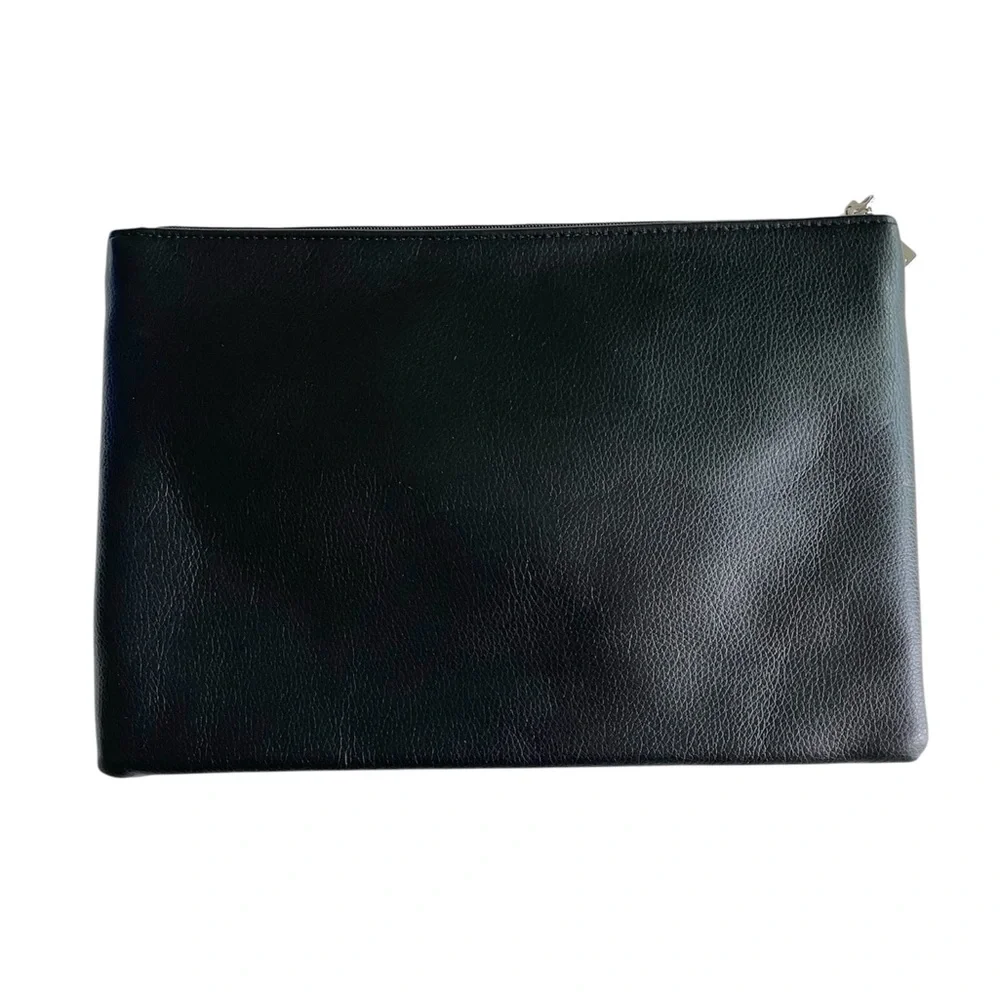 Mugler Black Pebbled Bow Embossed Zip Clutch / Makeup Bag